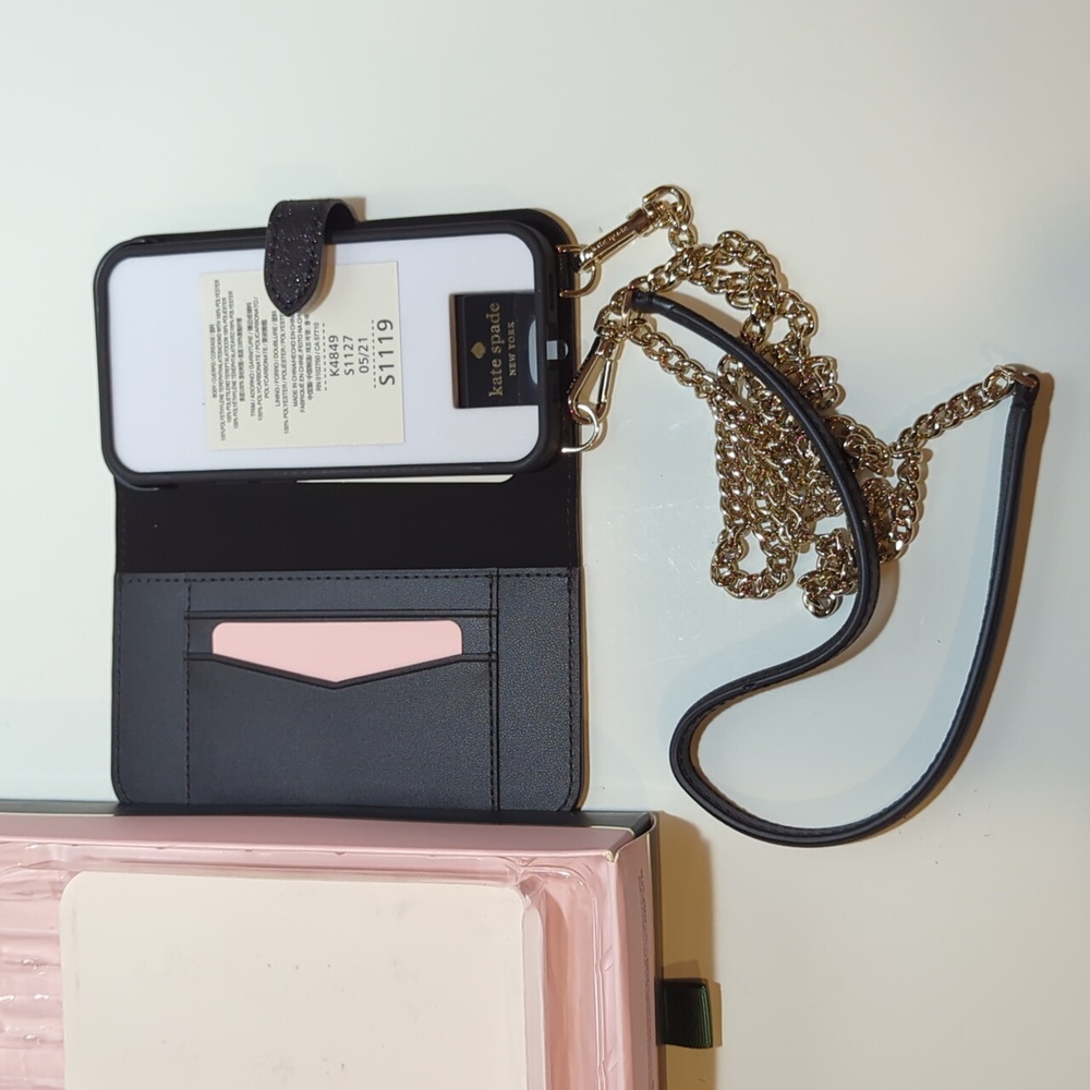 kate spade iPhone 12 MINI Magnetic Wrap Folio on a Removeable Chain Black NEW - Picture 6 of 10